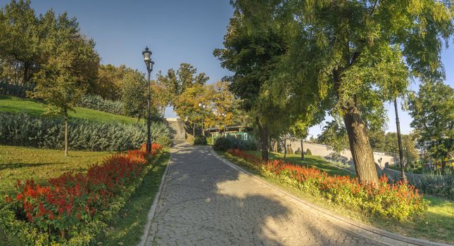 Panoramic view in the Istanbul park in Odessa, Ukraine on a sunny autumn morning