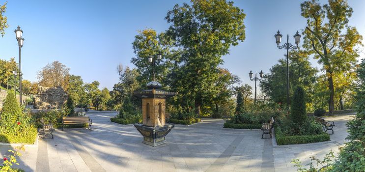 Panoramic view in the Istanbul park in Odessa, Ukraine on a sunny autumn morning