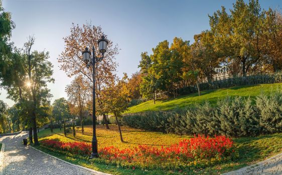 Panoramic view in the Istanbul park in Odessa, Ukraine on a sunny autumn morning