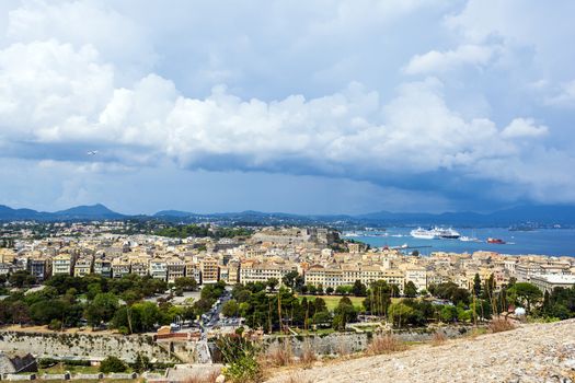 A picturesque view of the city of Corfu from the fortress of the Corfu town in Greece.