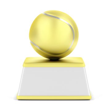 Gold tennis ball trophy on white background 