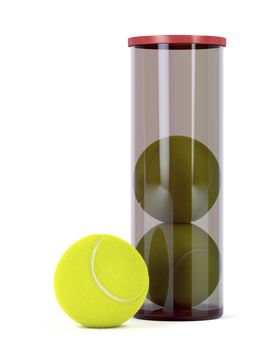 Set of three new tennis balls on white background