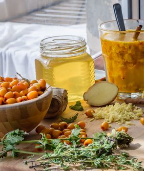 hot cocktail recipe with sea buckthorn and honey, which strengthens the immune system