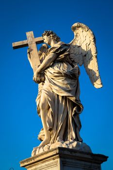 Rome, statue of an angel on the bridge in front of Castel Sant'Angelo. Conceptual useful for spirituality, christianity and faith.