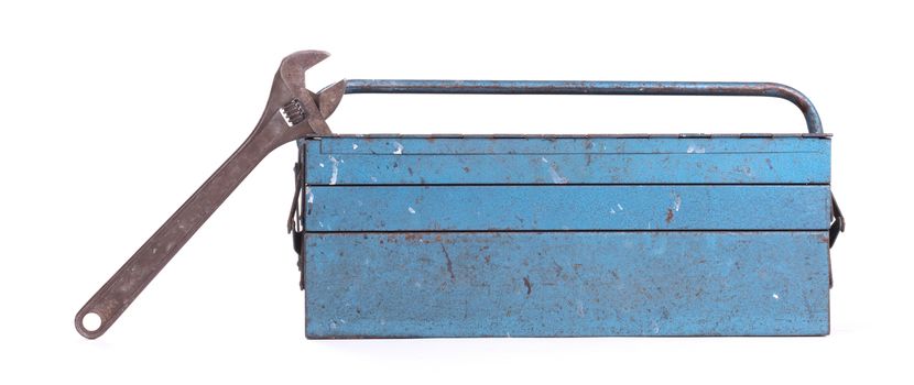 Old metal toolbox, isolated on a white background