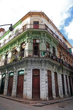 Beautiful facade of a 1906 building on Lamparilla street in the old Havana