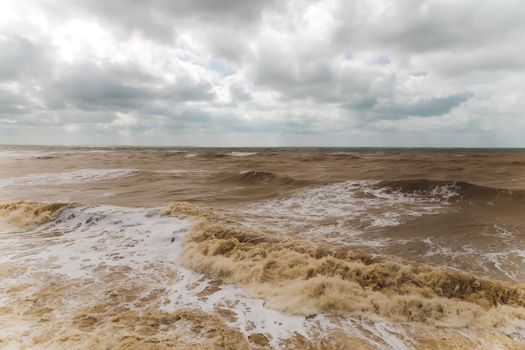 landscape, storm, thunderstorm on the sea in the ocean, raging elements, weather