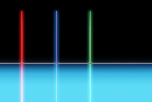 red green and blue neon vertical  lights with black background