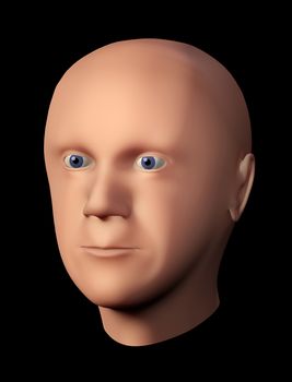3D rendering of a male head without hair against black background