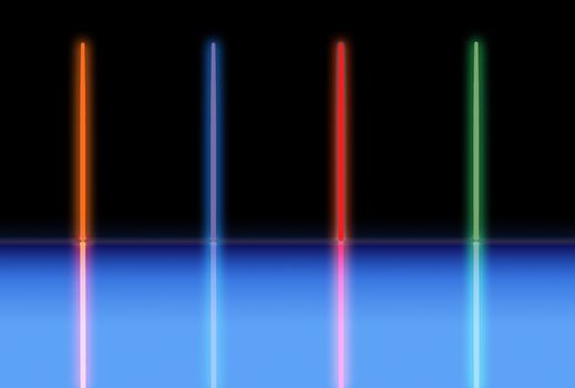 red green and blue neon vertical  lights with black background