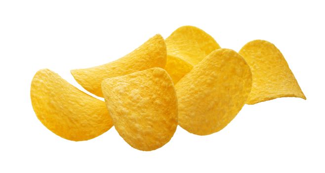 Potato chips isolated on white background with clipping path