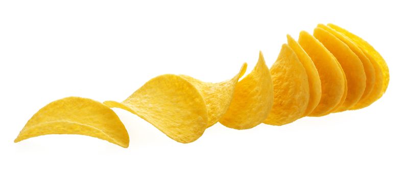 Stack of Potato chips isolated on white background with clipping path
