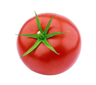 One whole tomato isolated isolated on white background with clipping path