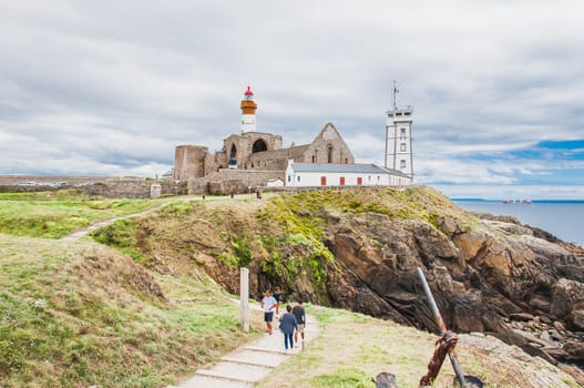 Saint-Mathieu lighthouse and former abbey at Pointe Saint-Mathieu in Plougonvelin, Finistère, France