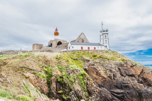 Saint-Mathieu lighthouse and former abbey at Pointe Saint-Mathieu in Plougonvelin, Finistère, France