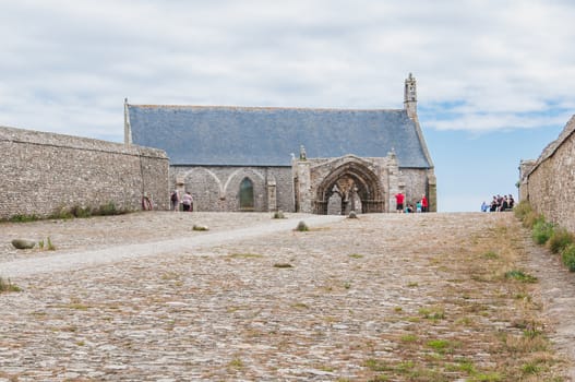 Saint-Mathieu lighthouse and former abbey at Pointe Saint-Mathieu in Plougonvelin, Finistère, France