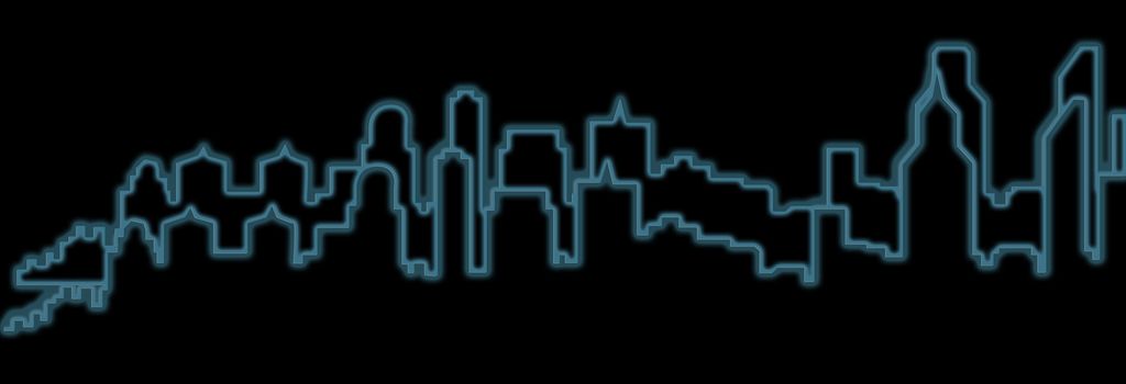 sicy skyline in blue neon light with black background