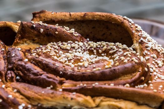 Big cinnamon bun, twist, roll swedish street food market