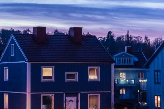 Blue wood house in Gothenburg Sweden