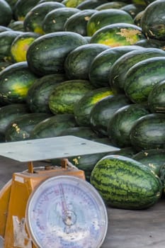 Watermelons sold on street market in Thailand_