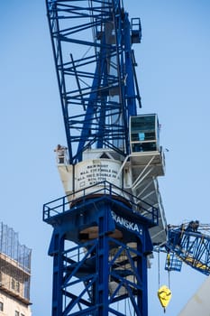 Huge blue construction crane Westfield World Trade Center sight