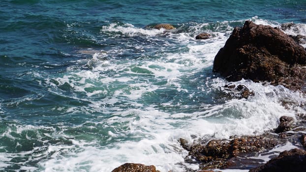 Aerial view of ocean waves and fantastic Rocky coast - Summer vacation and nature travel adventure concept.