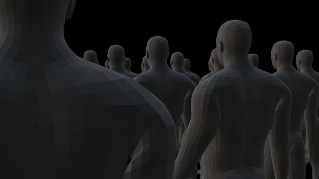 Crowd of 3d people. 3D illustration. Isolated on black background