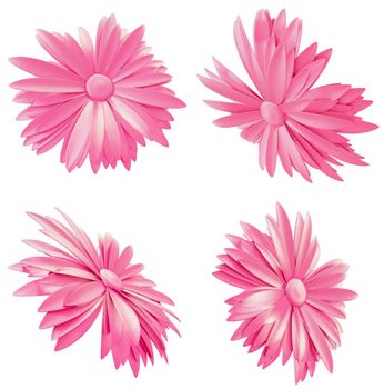 Set of Light Pink Flowers isolated on white background. 3d illustration