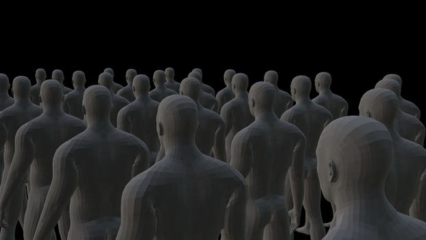 Crowd of 3d people. 3D illustration. Isolated on black background