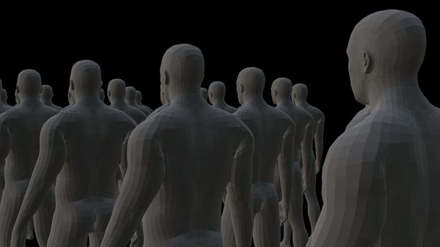 Crowd of 3d people. 3D illustration. Isolated on black background