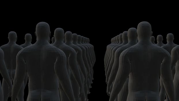 Crowd of 3d people. 3D illustration. Isolated on black background