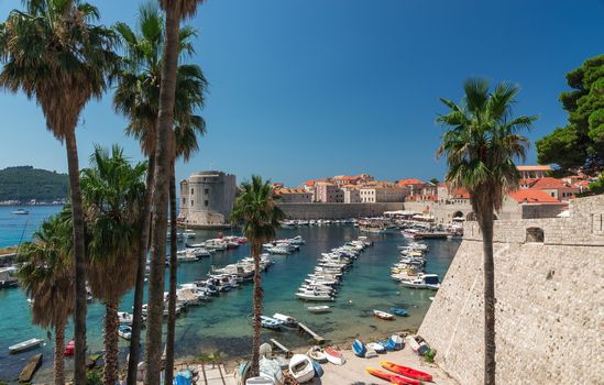 Panoramic view of the Old Port in Dubrovnik, Croatia,  in a sunny summer day