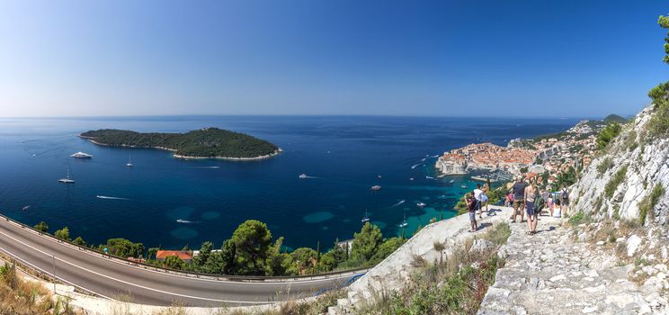 Panoramic view of the Old Town, Lokrum island and Old Port of Dubrovnik, Croatia,  in a sunny summer day