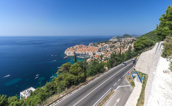 Panoramic view of the Old Town and Old Port of Dubrovnik, Croatia,  in a sunny summer day