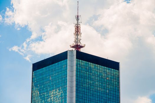 High modern office building in the city center of Warsaw.