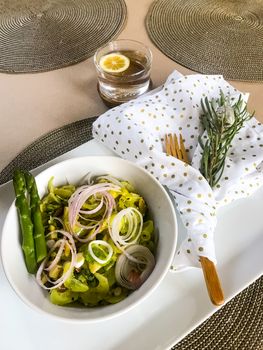 Vegeable salad as breakfast with asparagus and avocado
