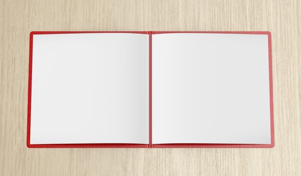 Blank menu on wood table, top view