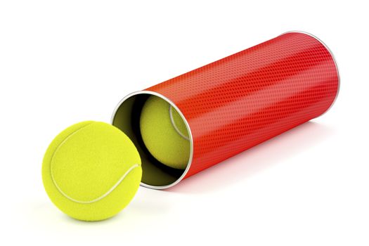 Can with new tennis balls on white background