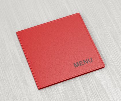 Red menu book on wood table in the restaurant