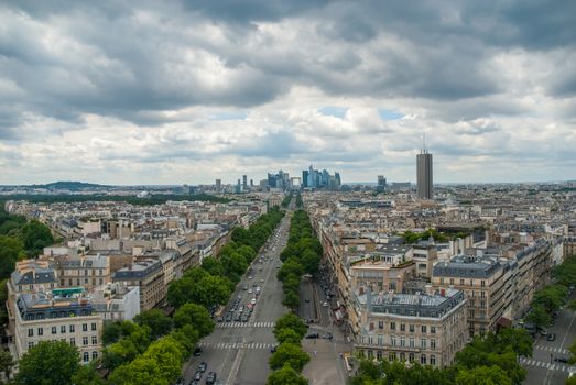 View towards Grande Arche de la Defense Paris