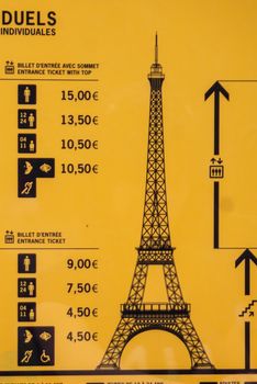 Price chart board Eiffel Tower Tour Eiffel blue sky clouds