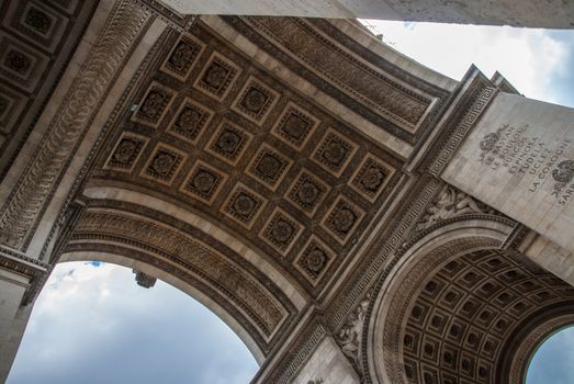 Upwards view beyond Arc de Triomphe in Paris