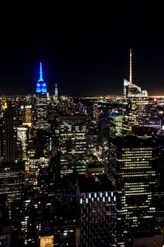 New York Manhattan skyline at night view skyscraper blue light