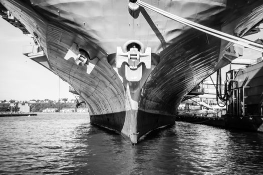 Keel bottom of ship vessel aircraft carrier steel black and white