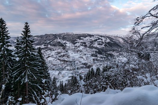 Winter landscape in Norway trees mountains