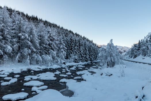 Winter landscape stones snow covered white