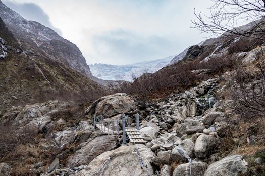 Buerbreen glacier suspension bridge hiking ice