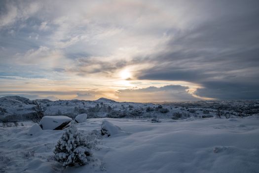 Deep snow landscape winter sunset