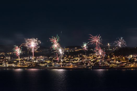 Fireworks at seaside panorama