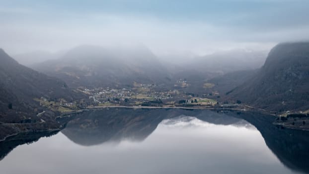 Lake reflection fog winter clouds